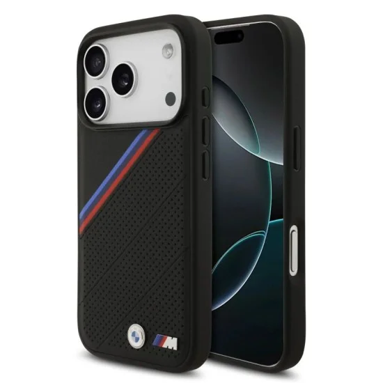 Bmw Magsafe Iphone 17 Pro Max Case With Tri-Color Stripes And Metal Logo - Black